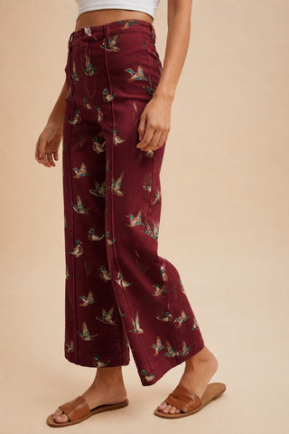 Mallard Printed Stretch Denim Wide-Leg Jeans - The Edit LLC