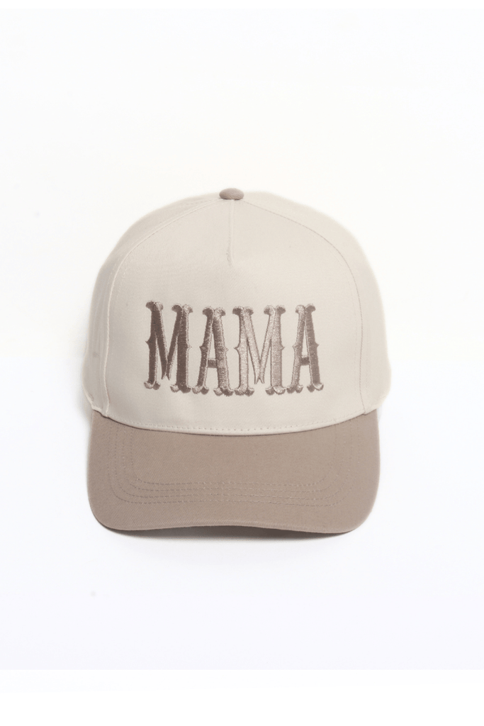 MAMA Embroidery 5 Panel Two Tone Cap: Beige - The Edit LLC
