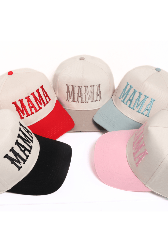 MAMA Embroidery 5 Panel Two Tone Cap: Beige - The Edit LLC