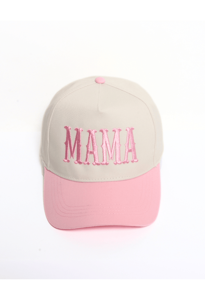 MAMA Embroidery 5 Panel Two Tone Cap: Pink - The Edit LLC