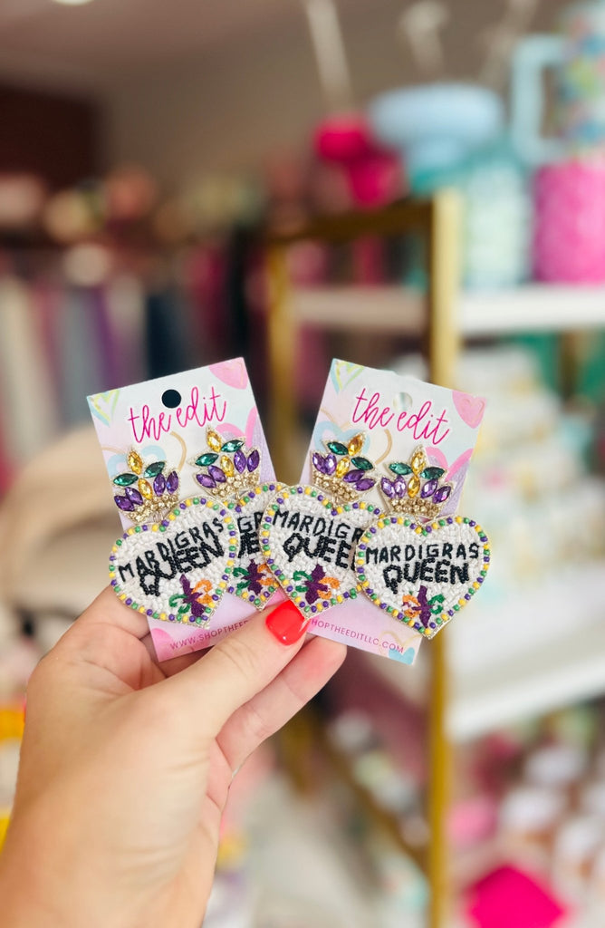 Mardi Gras Queen Earring WHITE MULTI - The Edit LLC