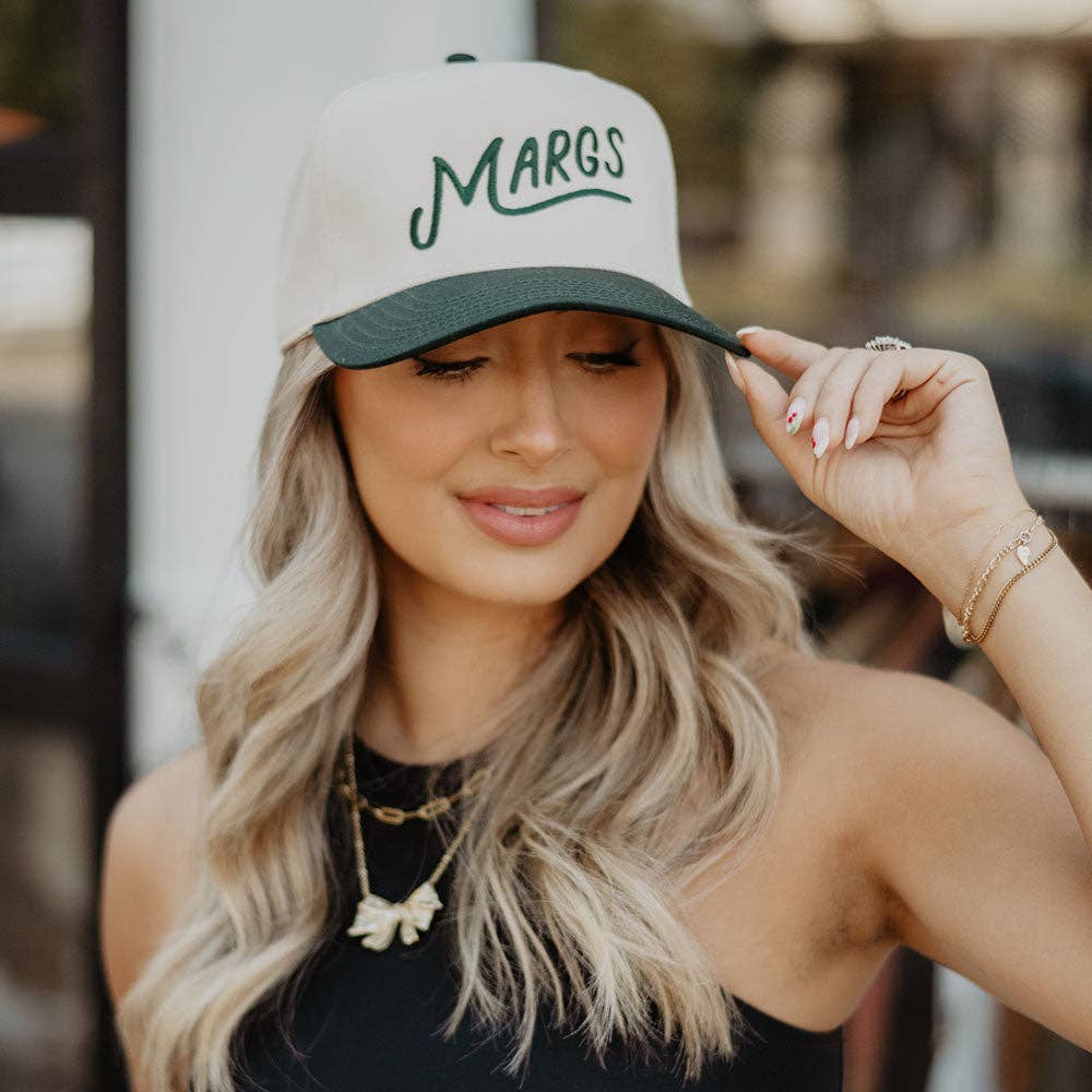 Margs Two - Toned Vintage Baseball Hat: Dark Green and Tan - The Edit LLC