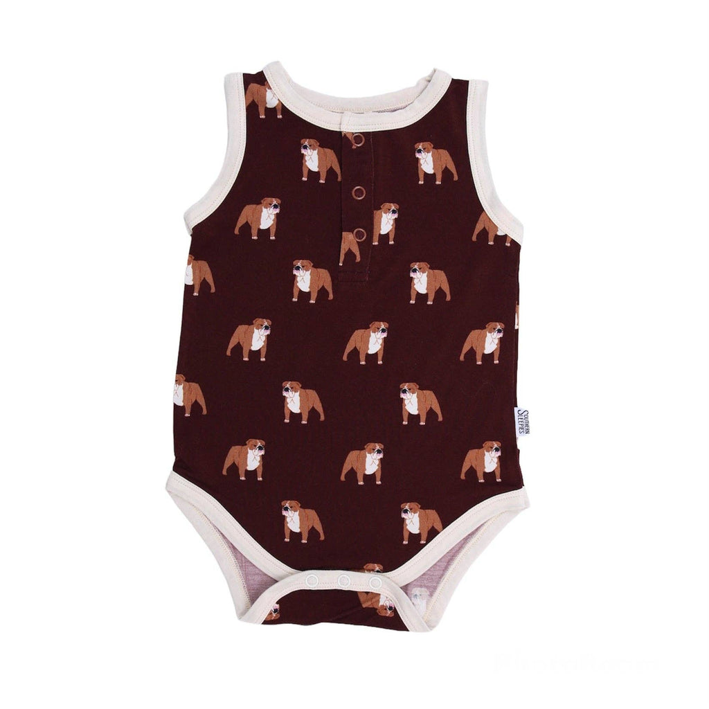 Maroon Bulldog Bamboo Henley Onesie with Snaps  - GAME DAY - The Edit LLC