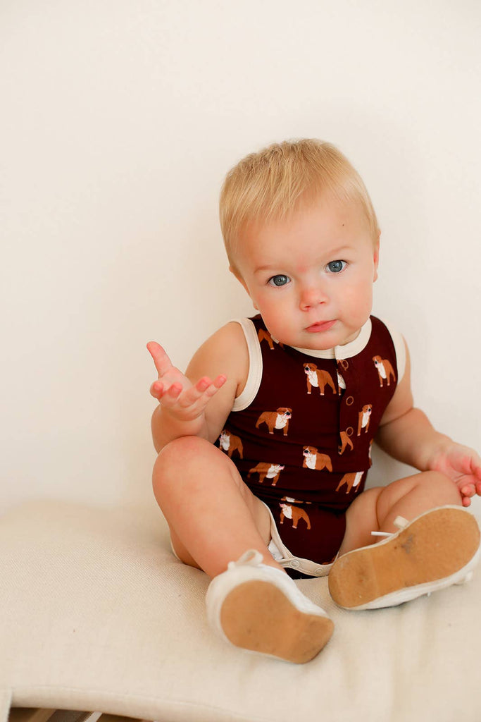 Maroon Bulldog Bamboo Henley Onesie with Snaps  - GAME DAY - The Edit LLC