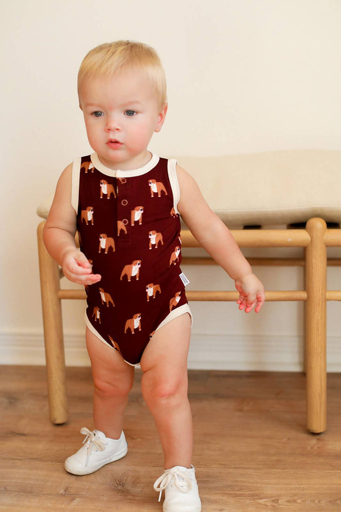 Maroon Bulldog Bamboo Henley Onesie with Snaps  - GAME DAY - The Edit LLC