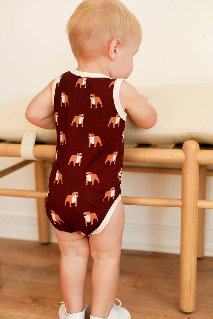 Maroon Bulldog Bamboo Henley Onesie with Snaps  - GAME DAY - The Edit LLC