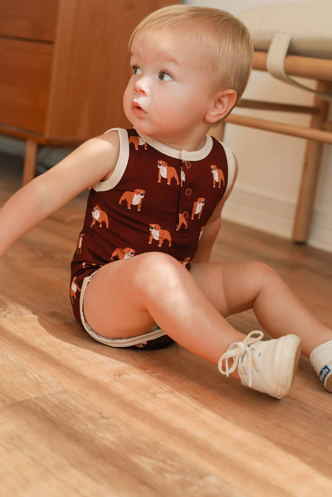 Maroon Bulldog Bamboo Henley Onesie with Snaps  - GAME DAY - The Edit LLC