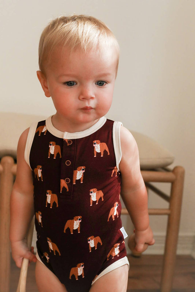 Maroon Bulldog Bamboo Henley Onesie with Snaps  - GAME DAY - The Edit LLC