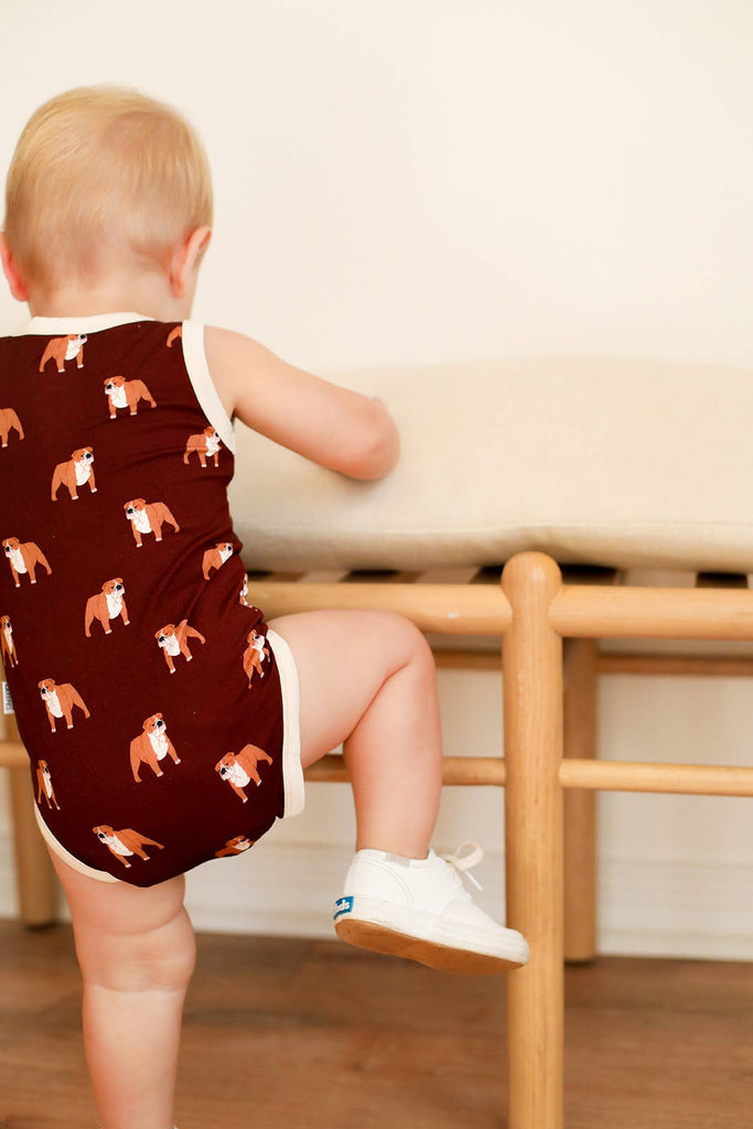 Maroon Bulldog Bamboo Henley Onesie with Snaps  - GAME DAY - The Edit LLC