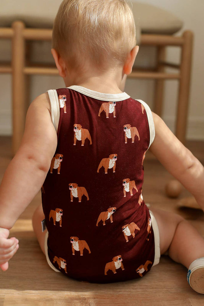 Maroon Bulldog Bamboo Henley Onesie with Snaps  - GAME DAY - The Edit LLC
