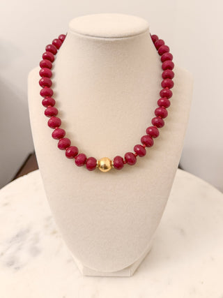 Maroon Chunky Beaded Necklace - The Edit LLC