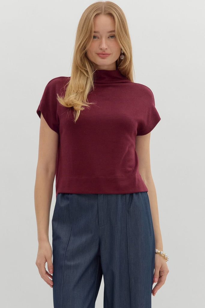 Maroon Smock Neck Knit - The Edit LLC