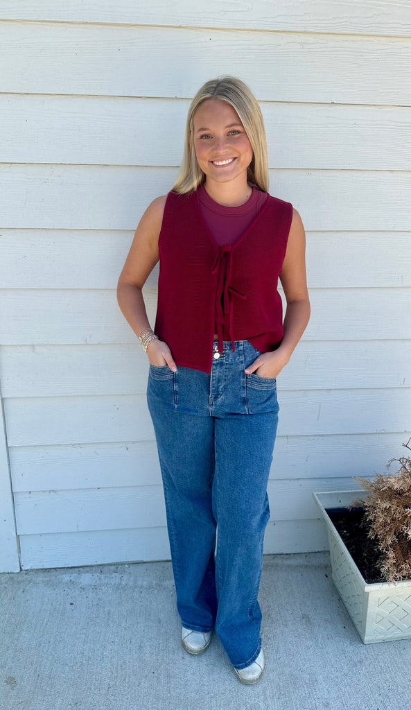 Maroon Tie Down Sweater Vest - The Edit LLC