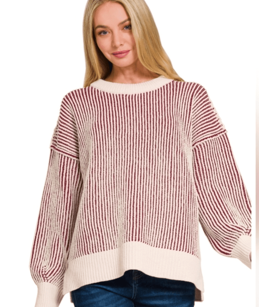 Maroon/Cream Two Tone Sweater - The Edit LLC
