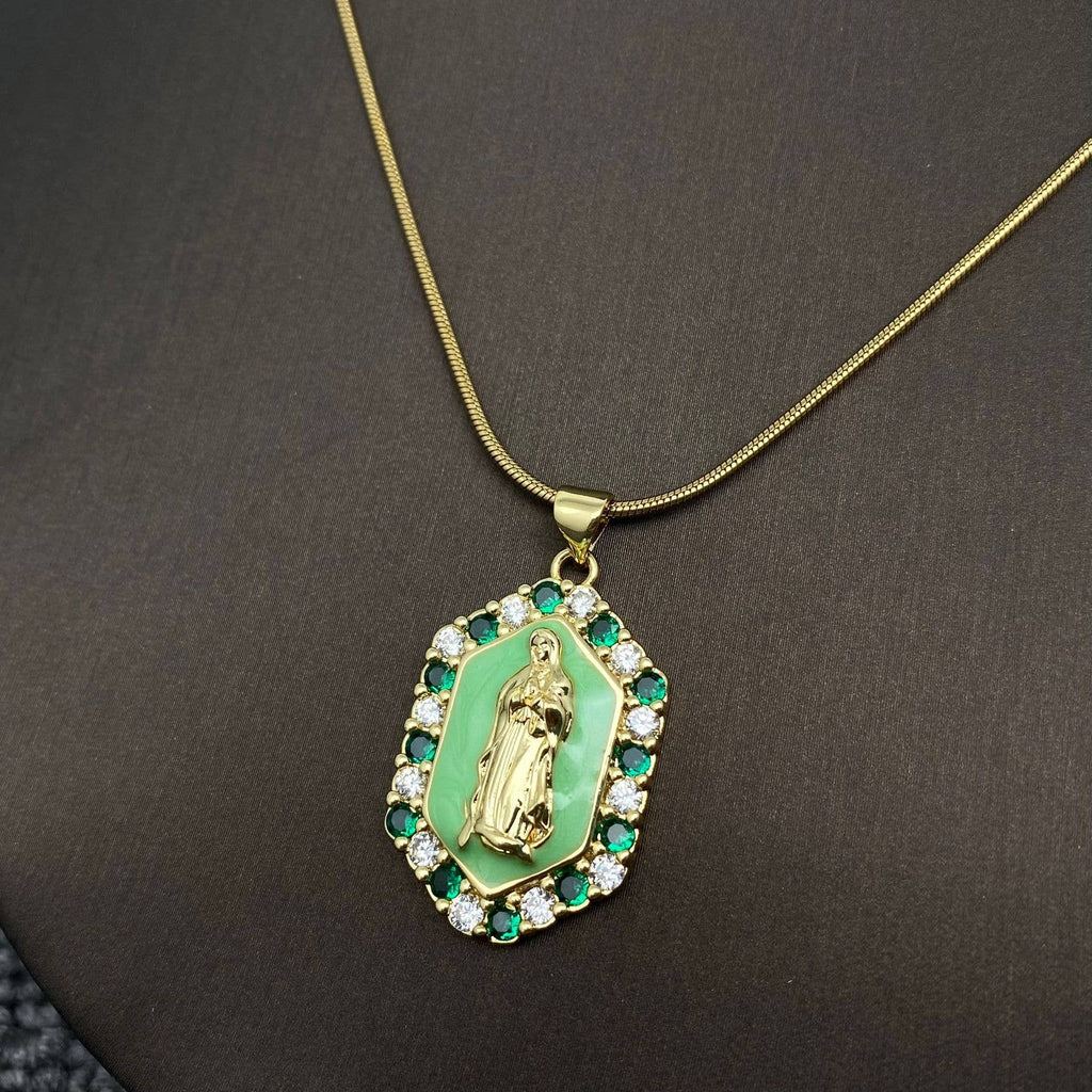Mary，The Blessed Virgin Mother Charm Necklace: Green - The Edit LLC