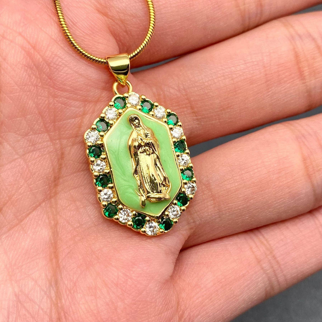 Mary，The Blessed Virgin Mother Charm Necklace: Green - The Edit LLC