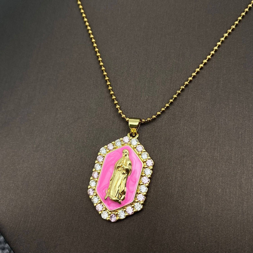 Mary，The Blessed Virgin Mother Charm Necklace: Pink - The Edit LLC