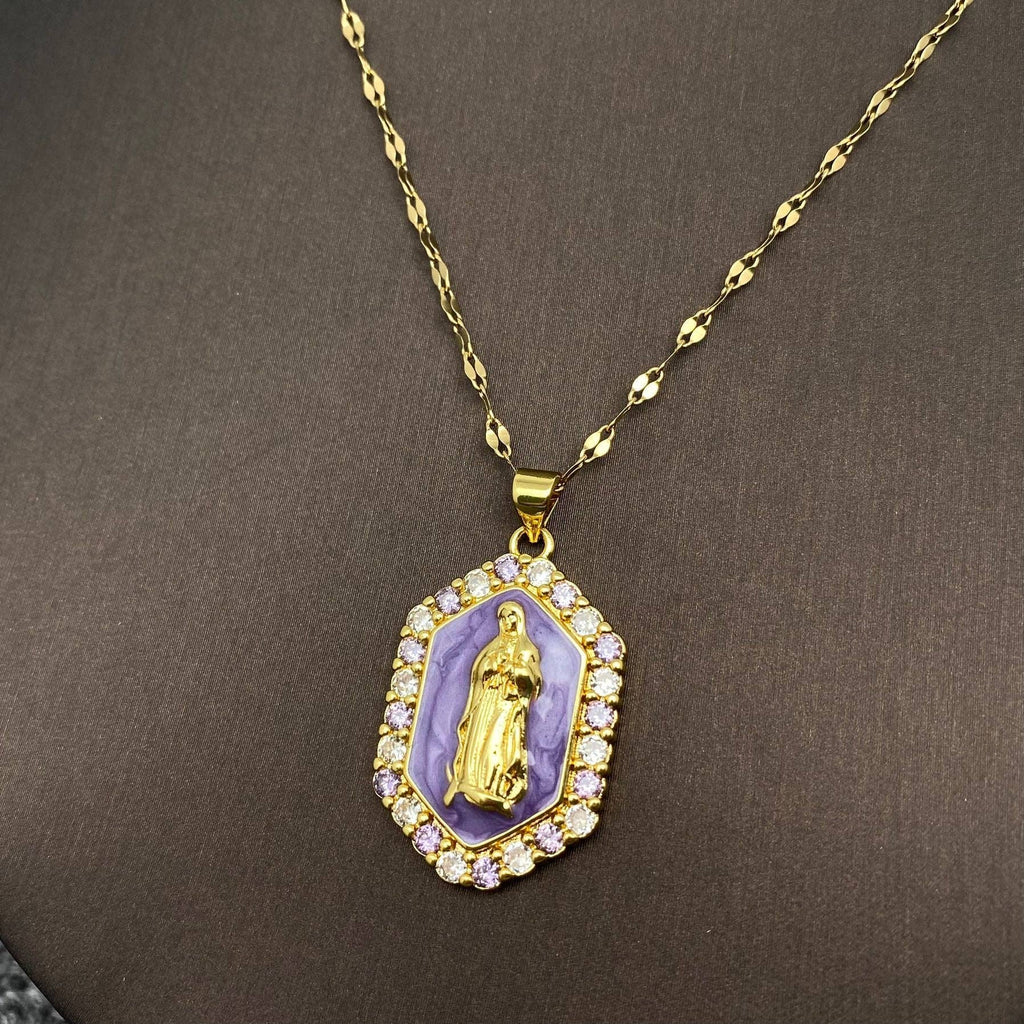 Mary，The Blessed Virgin Mother Charm Necklace: Purple - The Edit LLC