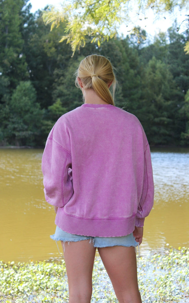 Mauve Acid Washed Oversized Fleece Sweatshirt - The Edit LLC