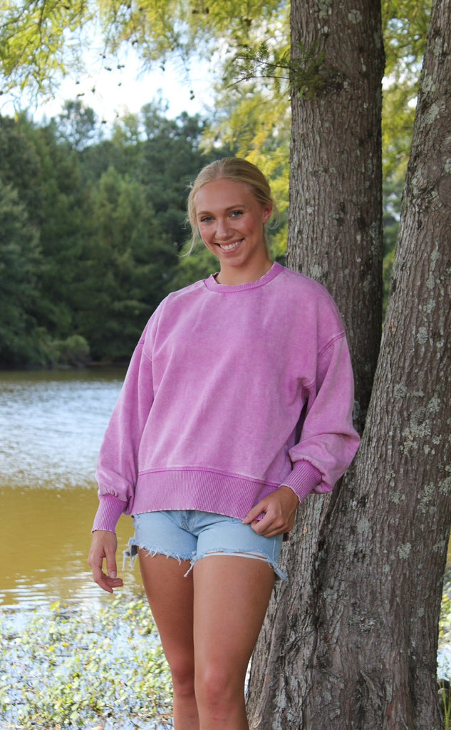 Mauve Acid Washed Oversized Fleece Sweatshirt - The Edit LLC