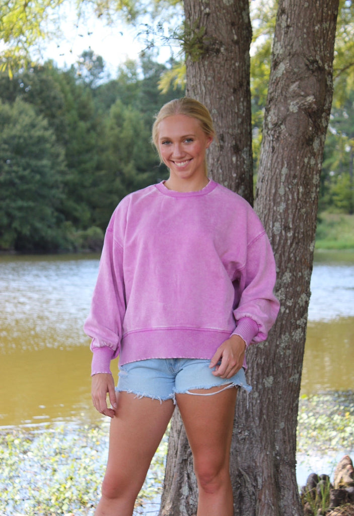 Mauve Acid Washed Oversized Fleece Sweatshirt - The Edit LLC