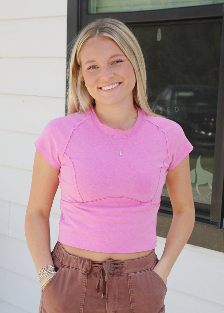 Mauve Exposed Seam Cropped Tee - The Edit LLC