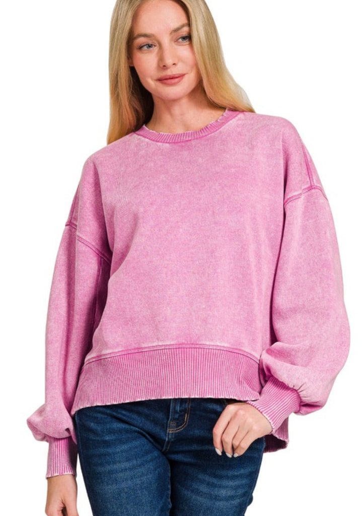 Mauve Oversized Fleece Pullover - The Edit LLC