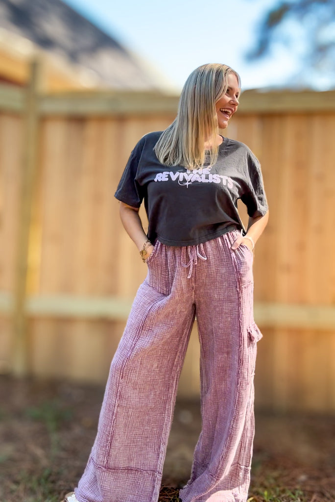 Mauve - There She Goes Gauze Pants - The Edit LLC