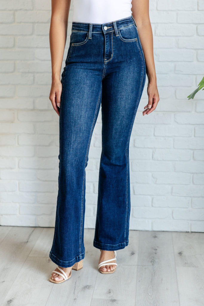 Mavis High Rise Side Seam Detail Flare Jeans - The Edit LLC