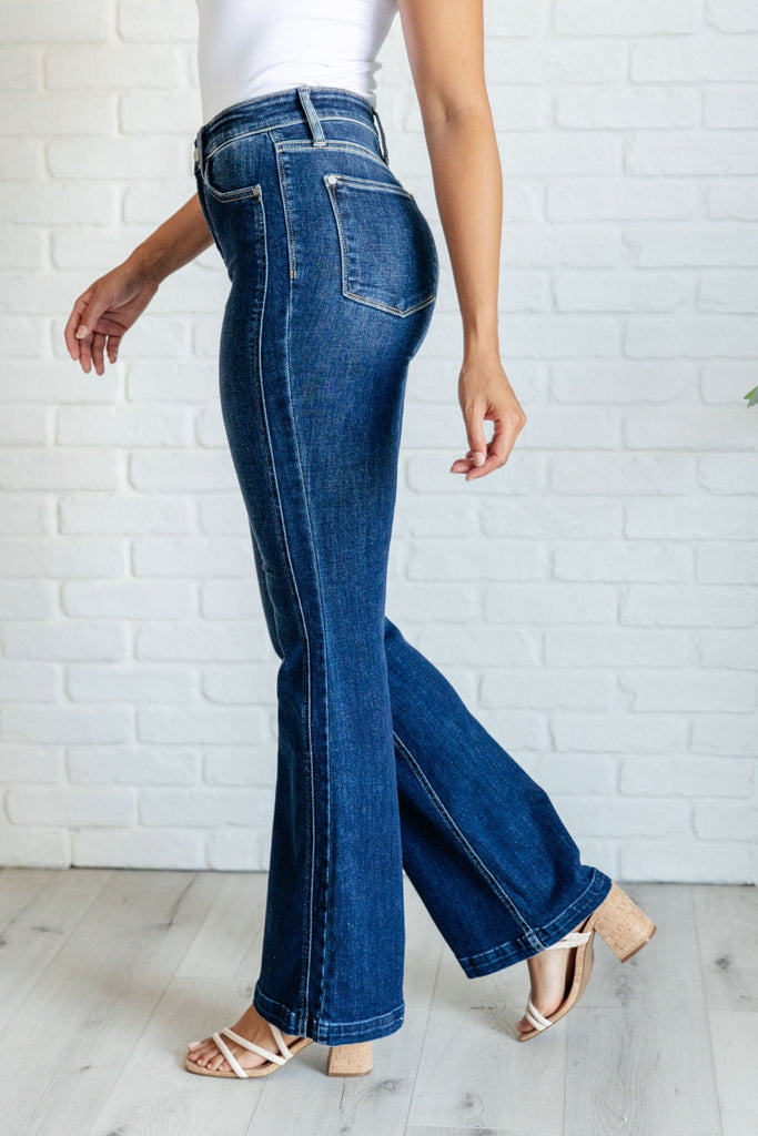 Mavis High Rise Side Seam Detail Flare Jeans - The Edit LLC