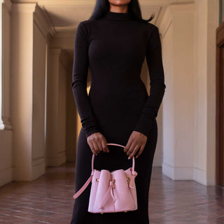 MELIA BIANCO: Laguna Mini Rose Recycled Vegan Suede Top Handle Bag - The Edit LLC