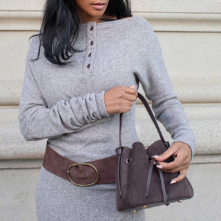 MELIE BIANCO: Laguna Mini Sage Recycled Vegan Suede Top Handle Bag - The Edit LLC