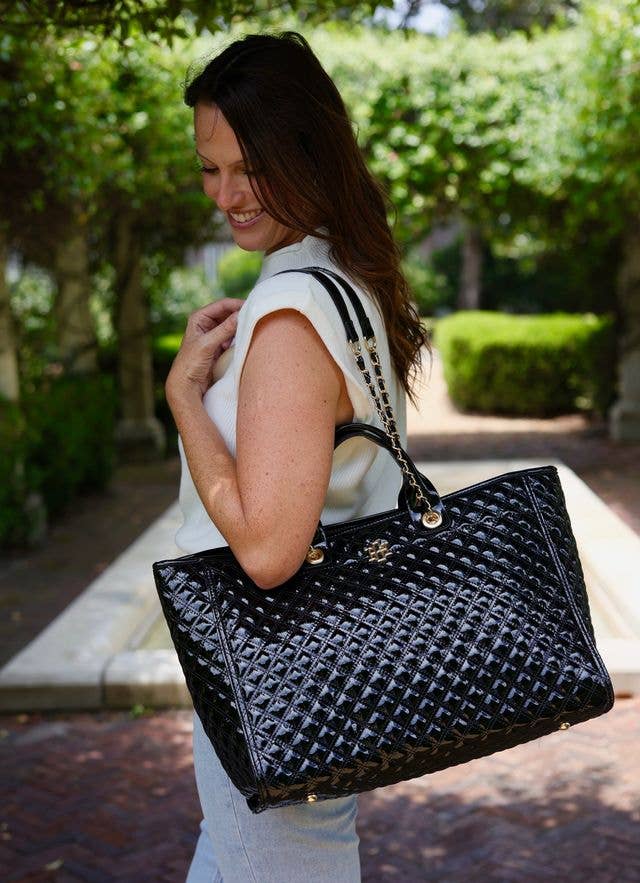 Melissa Tote Bag BLACK PATENT SQ: Default - The Edit LLC