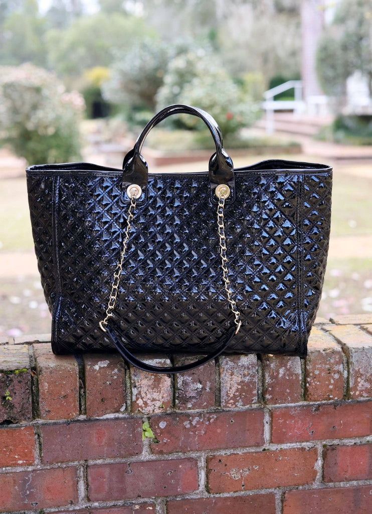 Melissa Tote Bag BLACK PATENT SQ: Default - The Edit LLC