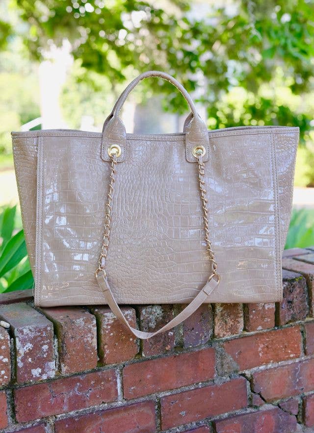 Melissa Tote Bag TAUPE PATENT: Default - The Edit LLC