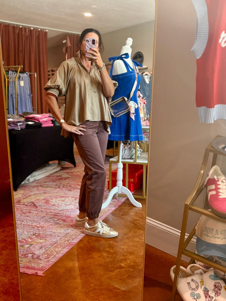 MICA Brown High Rise Joggers - The Edit LLC