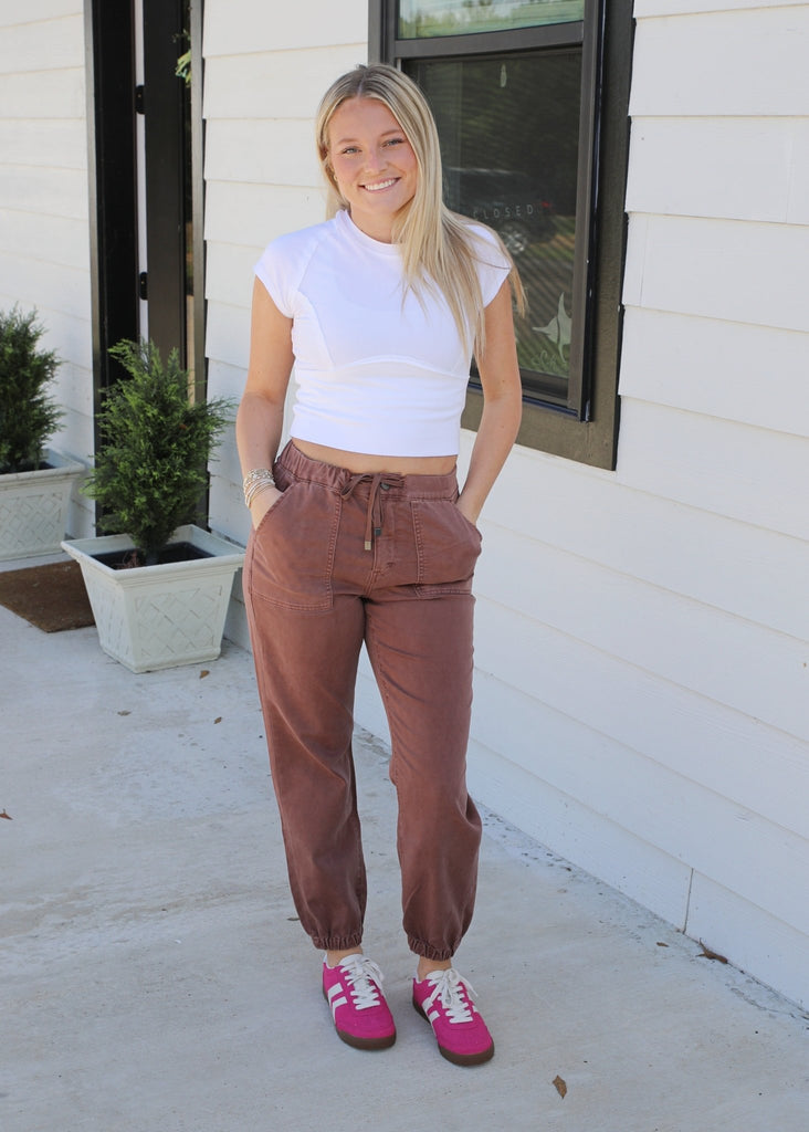 MICA Brown High Rise Joggers - The Edit LLC