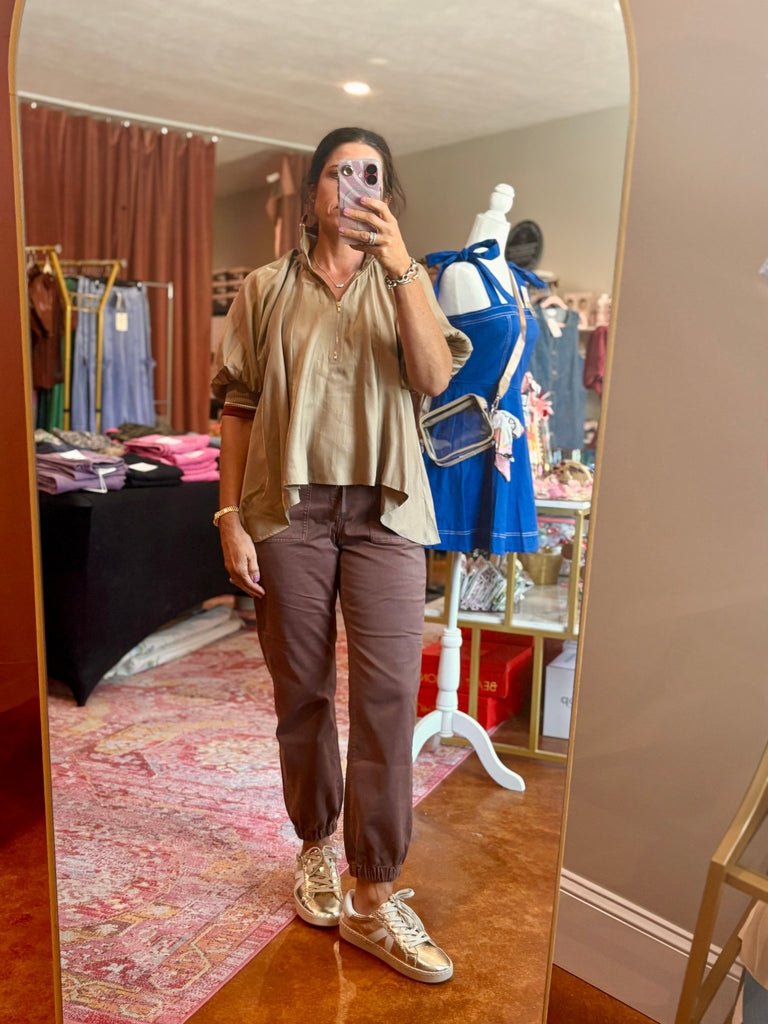 MICA Brown High Rise Joggers - The Edit LLC