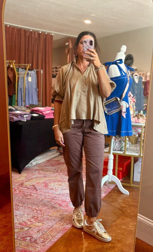 MICA Brown High Rise Joggers - The Edit LLC