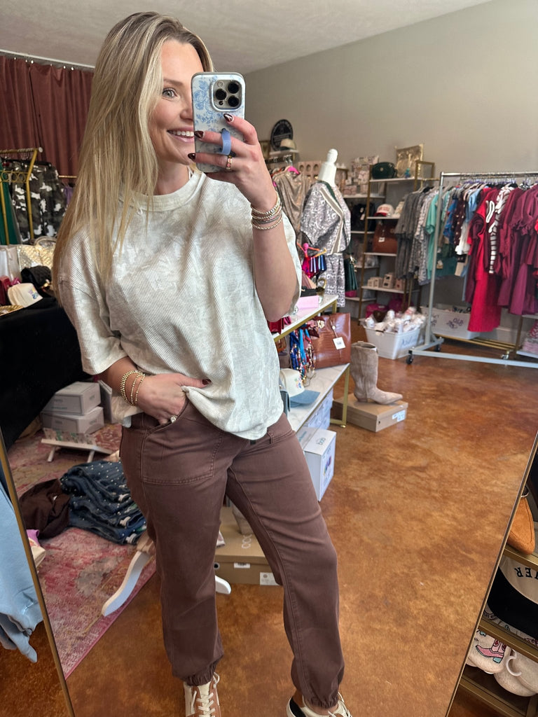 MICA Brown High Rise Joggers - The Edit LLC