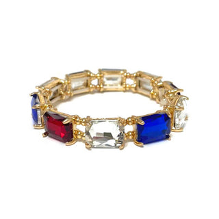 Midi Emerald Cut Crystal Glass Bead Stretched Bracelets: RAINBOW - The Edit LLC