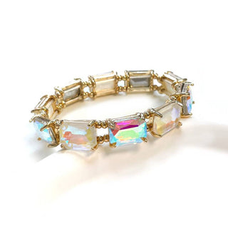 Midi Emerald Cut Crystal Glass Bead Stretched Bracelets: RAINBOW - The Edit LLC
