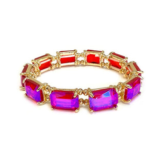 Midi Emerald Cut Crystal Glass Bead Stretched Bracelets: RAINBOW - The Edit LLC