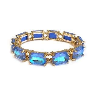 Midi Emerald Cut Crystal Glass Bead Stretched Bracelets: RAINBOW - The Edit LLC