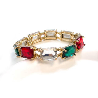 Midi Emerald Cut Crystal Glass Bead Stretched Bracelets: RAINBOW - The Edit LLC