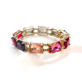 Midi Emerald Cut Crystal Glass Bead Stretched Bracelets: RAINBOW - The Edit LLC