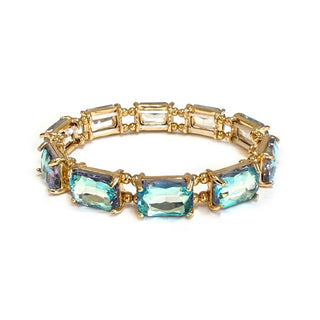 Midi Emerald Cut Crystal Glass Bead Stretched Bracelets: RAINBOW - The Edit LLC