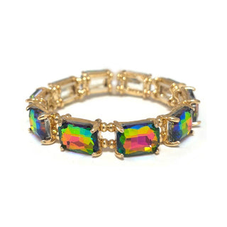 Midi Emerald Cut Crystal Glass Bead Stretched Bracelets: RAINBOW - The Edit LLC