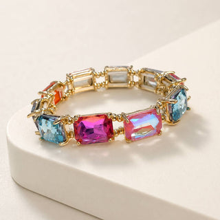 Midi Emerald Cut Crystal Glass Bead Stretched Bracelets: RAINBOW - The Edit LLC