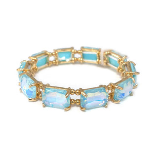 Midi Emerald Cut Crystal Glass Bead Stretched Bracelets: RAINBOW - The Edit LLC